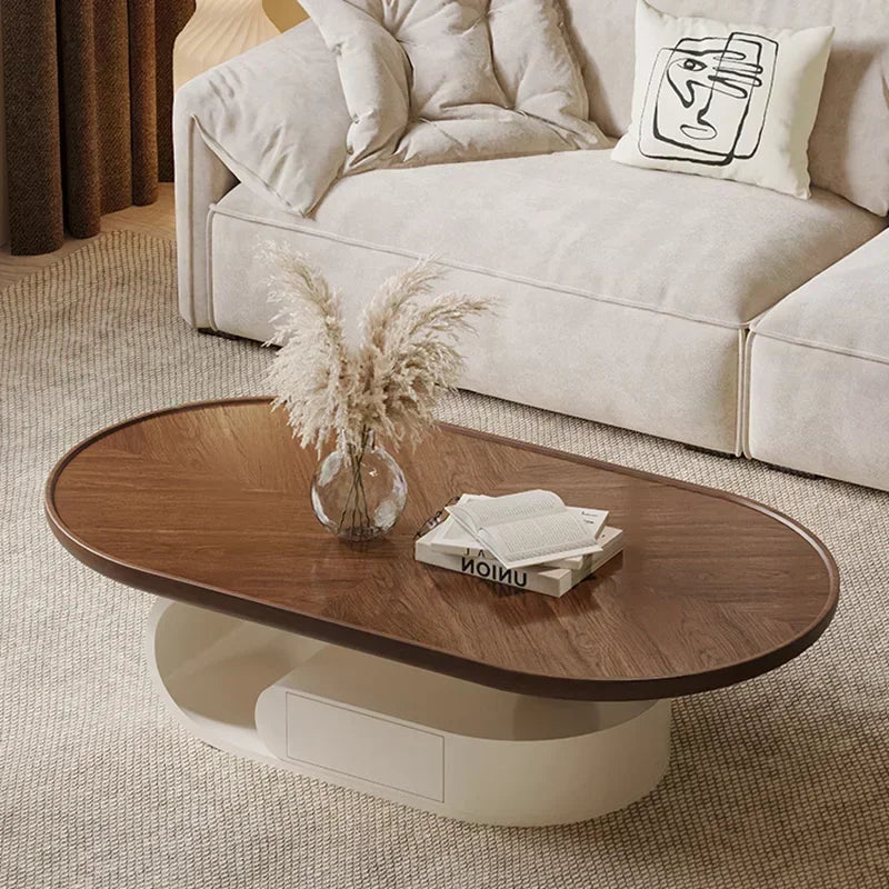Coffee Table，SideTable，Antique Style Tea Table， Minimalist Round Curved Edge Modern Retro Living Room Walnut Colour