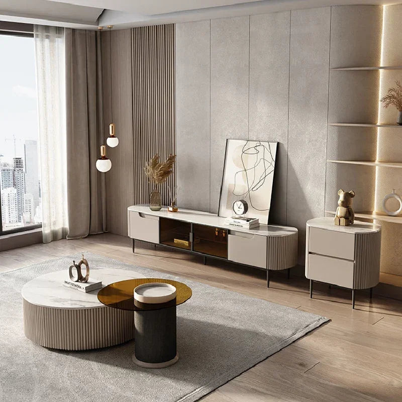 Coffee Table set living room round combination rock panel coffee table living room tempered glass TV cabinet creative furniture