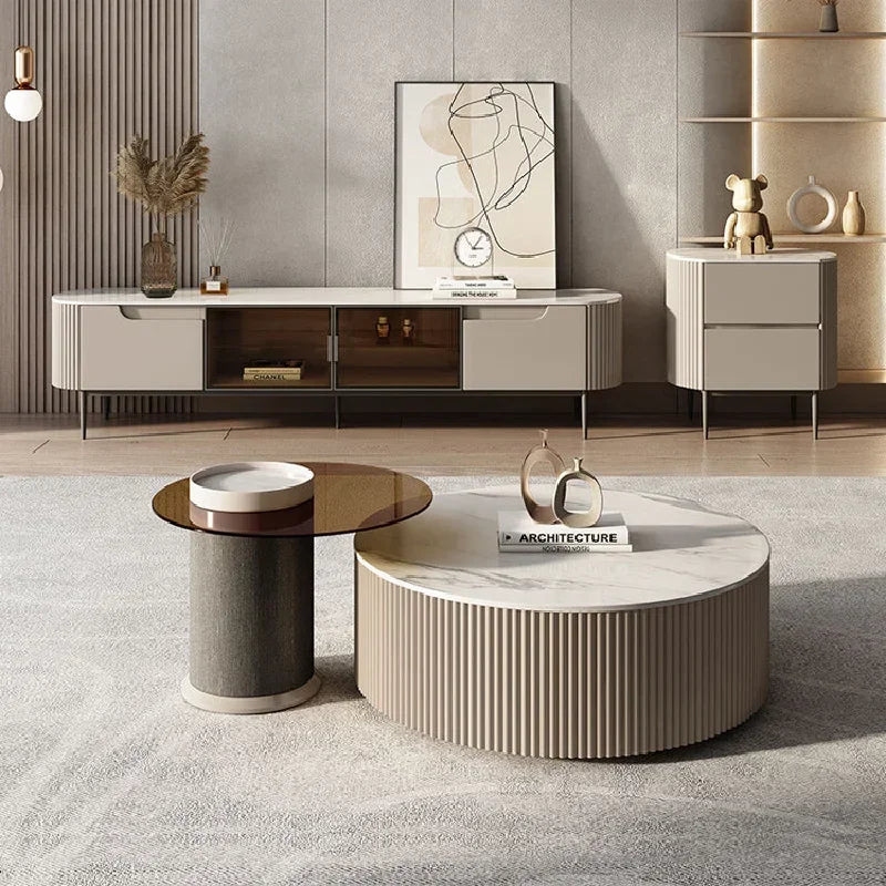 Coffee Table set living room round combination rock panel coffee table living room tempered glass TV cabinet creative furniture