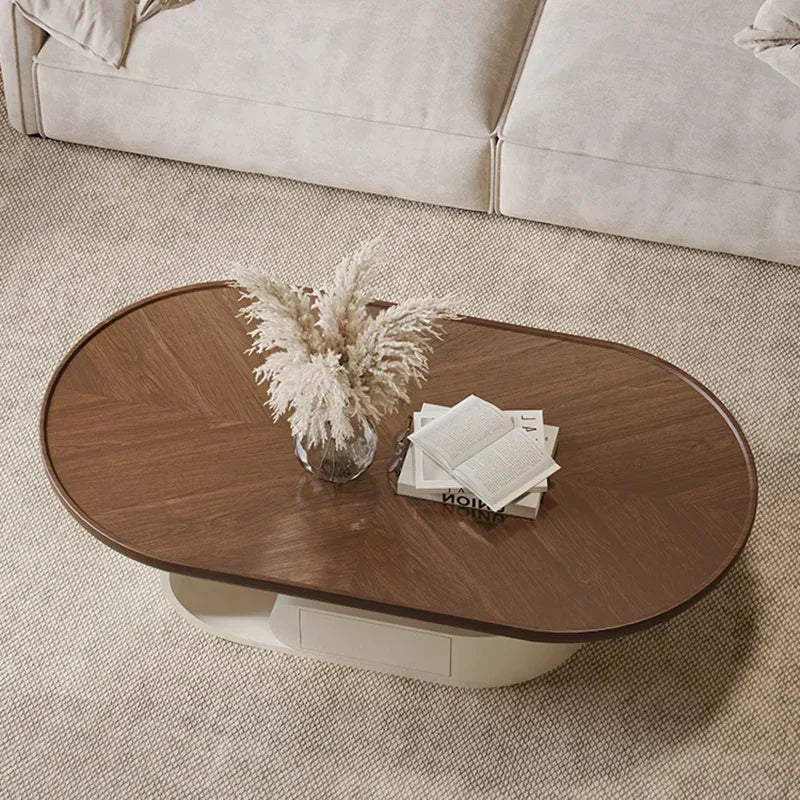 Coffee Table，SideTable，Antique Style Tea Table， Minimalist Round Curved Edge Modern Retro Living Room Walnut Colour