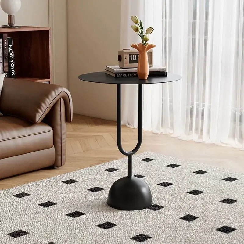 Metal Coffe Table Small End Table Round Side Table Modern Coffee Drink Cocktail Table Accent Pedestal Tables for Living Room