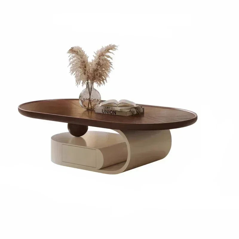 Coffee Table，SideTable，Antique Style Tea Table， Minimalist Round Curved Edge Modern Retro Living Room Walnut Colour