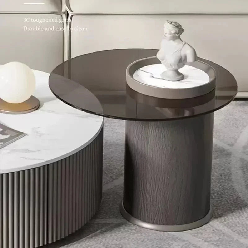 Coffee Table set living room round combination rock panel coffee table living room tempered glass TV cabinet creative furniture