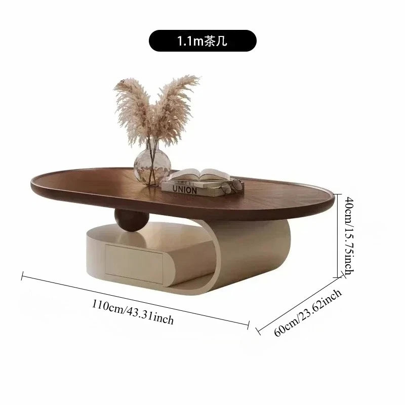 Coffee Table，SideTable，Antique Style Tea Table， Minimalist Round Curved Edge Modern Retro Living Room Walnut Colour