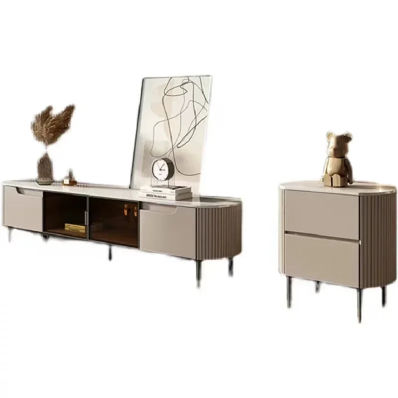 Coffee Table set living room round combination rock panel coffee table living room tempered glass TV cabinet creative furniture